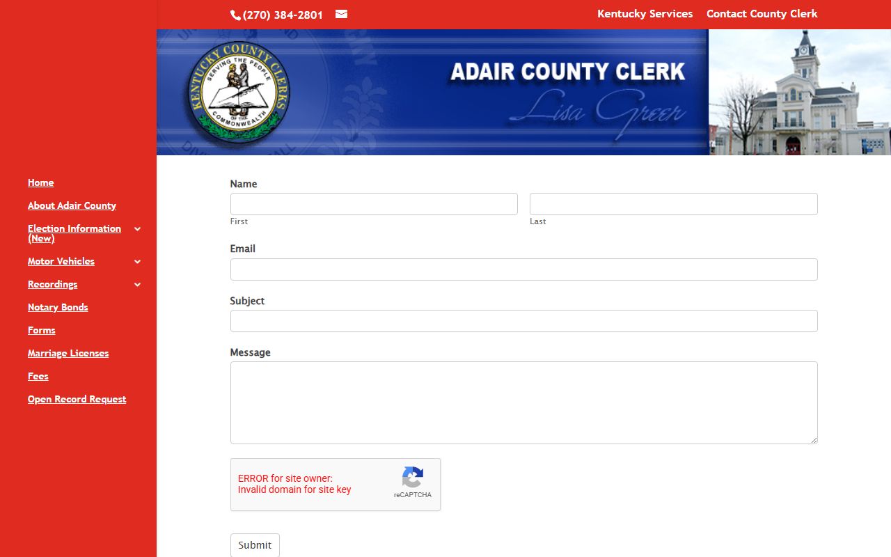 Adair County Circuit Court Clerk records County Clerk contact form