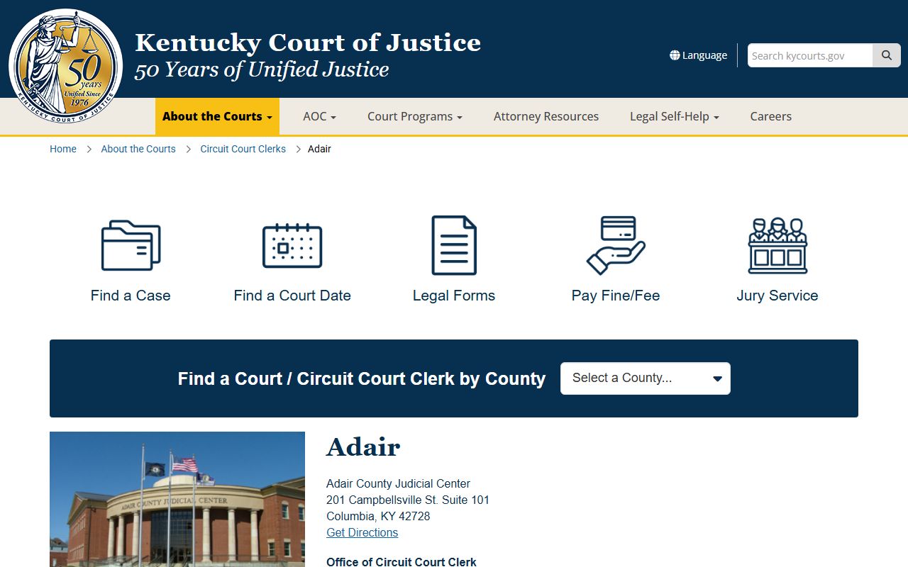 Adair County court records official Court of Justice page