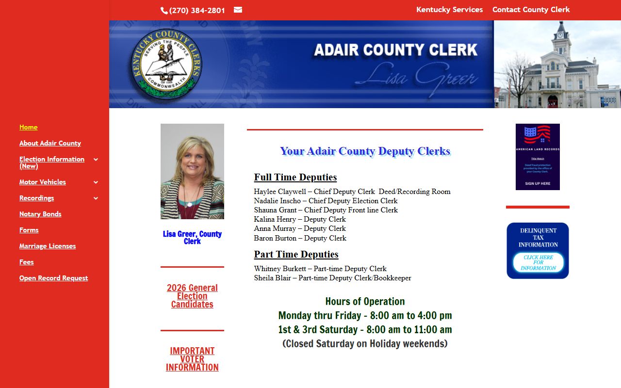 Adair County court records County Clerk website