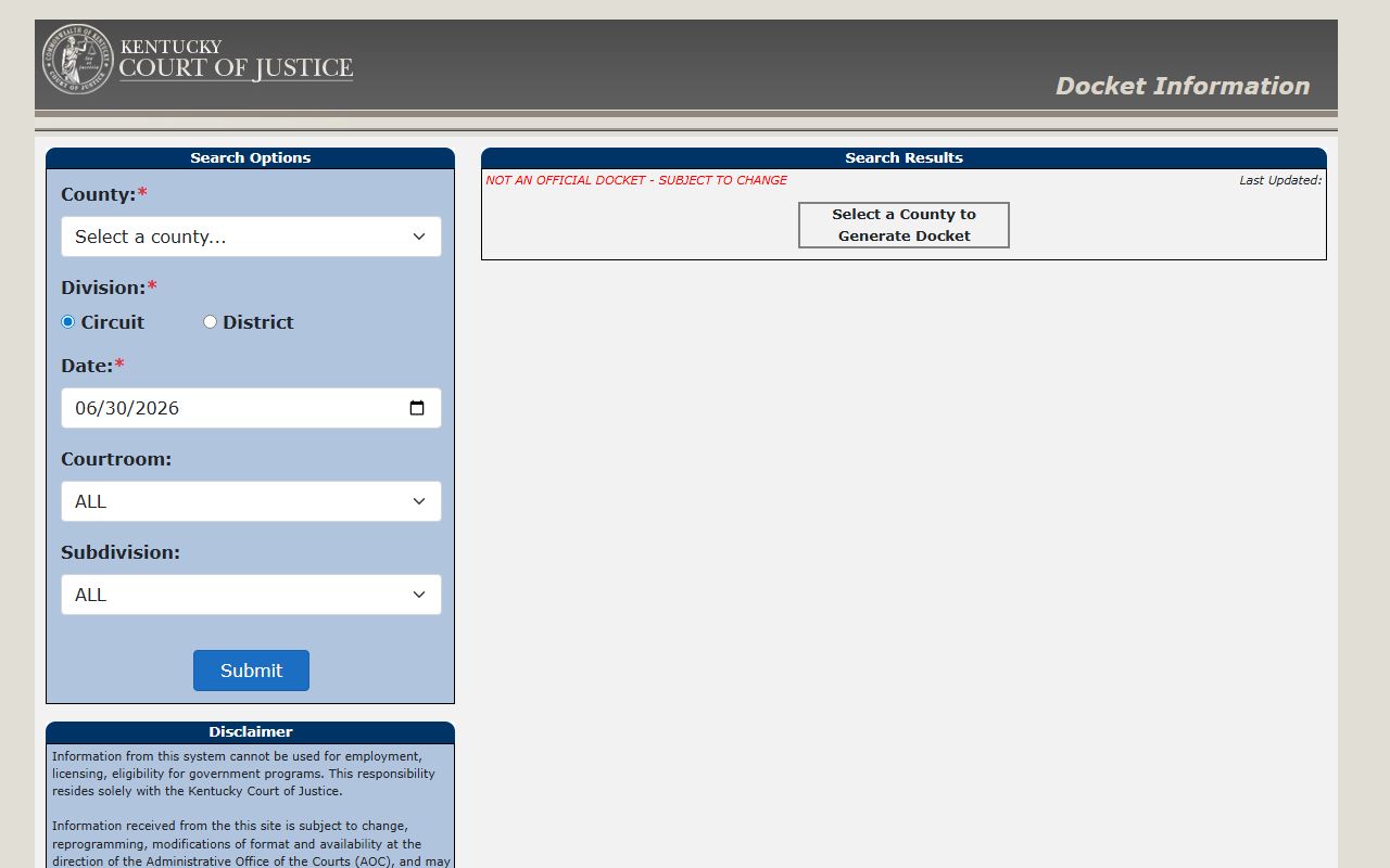 Adair County court docket search records
