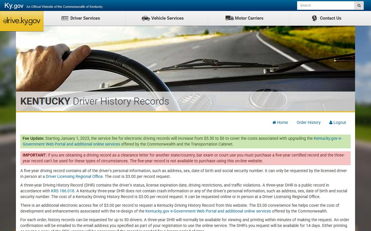 Adair County traffic court records Kentucky online DHR portal