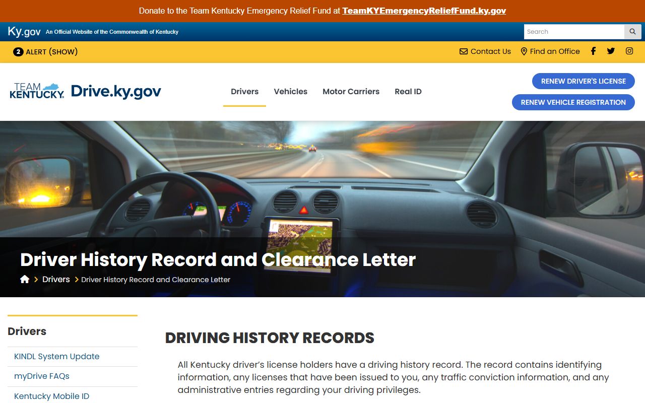 Adair County traffic court records Kentucky driver history record page